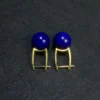 Gold plated silver lapis lazuli leverback earrings with round blue beads