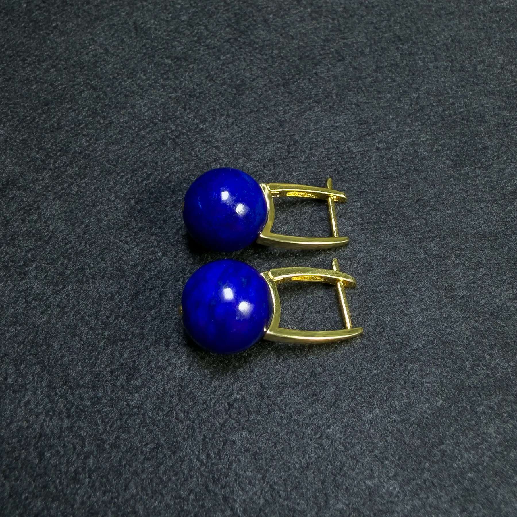 Angled imperial-blue lapis leverback earrings in gold-plated silver