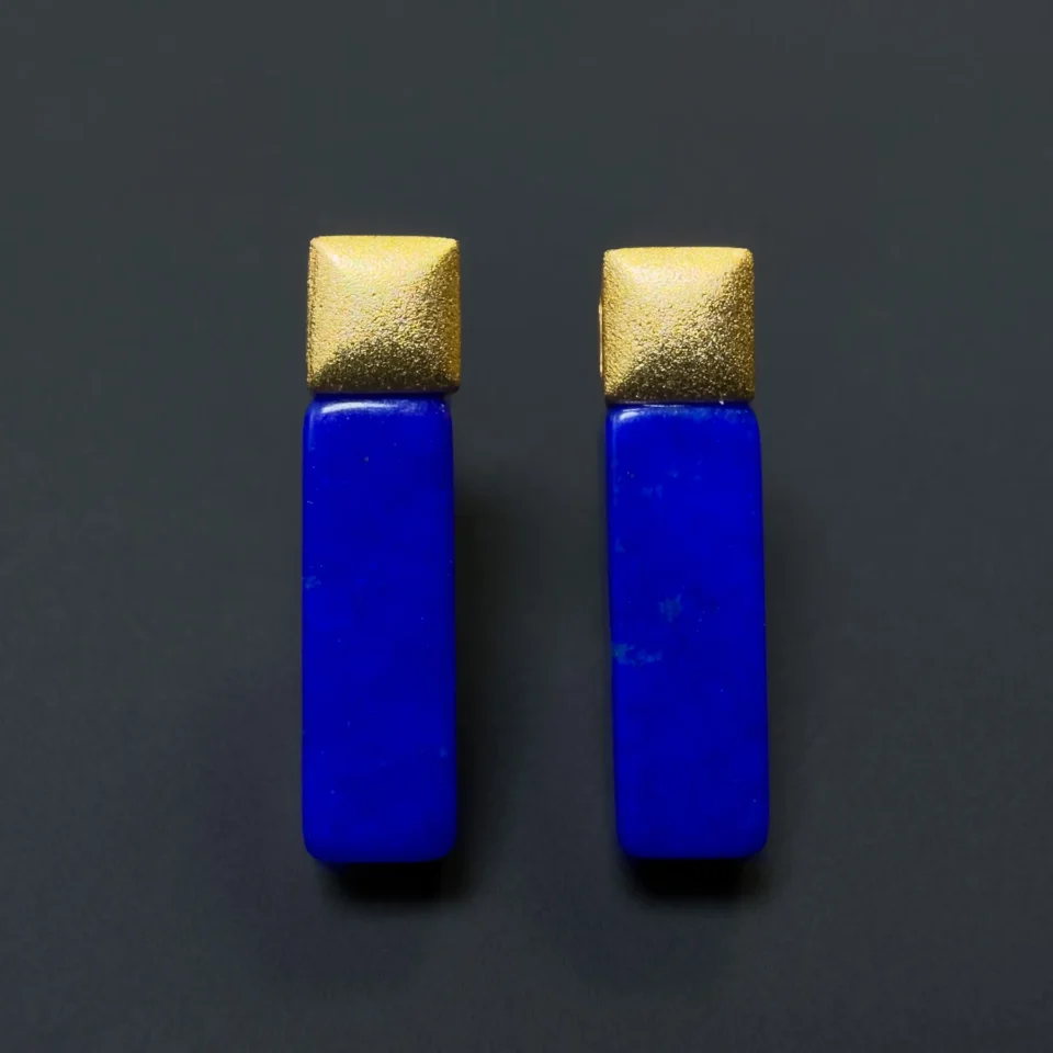 Lapis Lazuli Bar Earrings with Matte Gold Studs