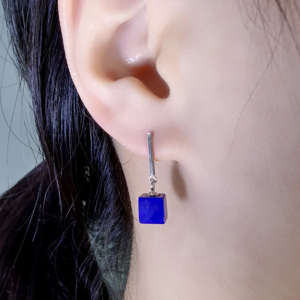 Lapis Lazuli Cube Earrings in Sterling Silver