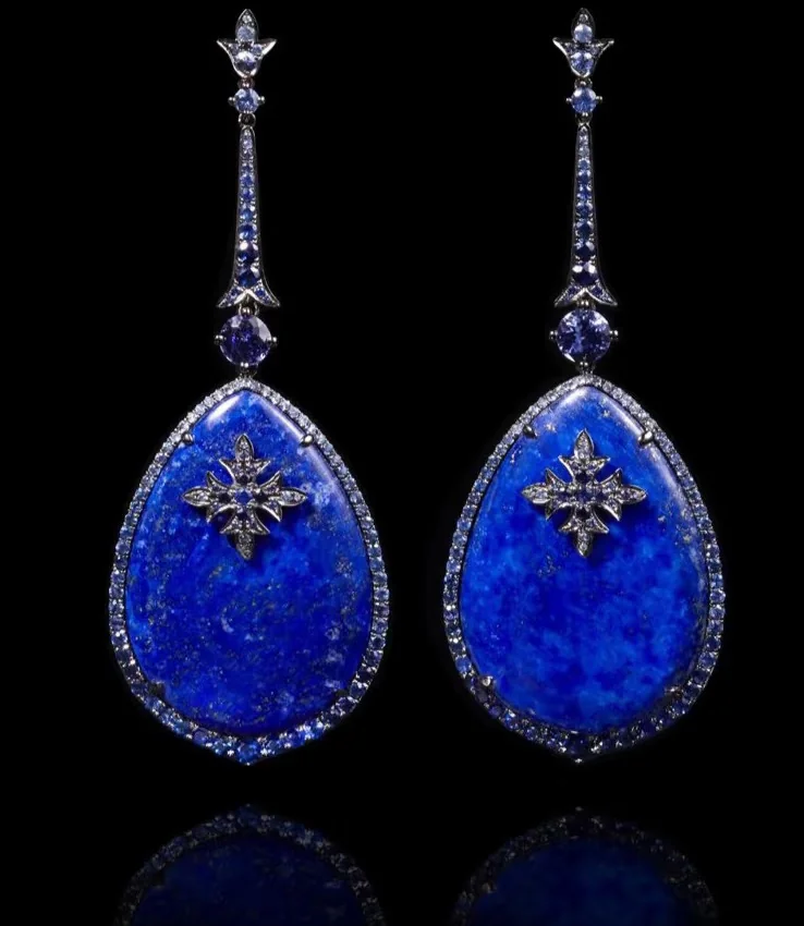 Lapis lazuli drop earrings with deep blue teardrop stones