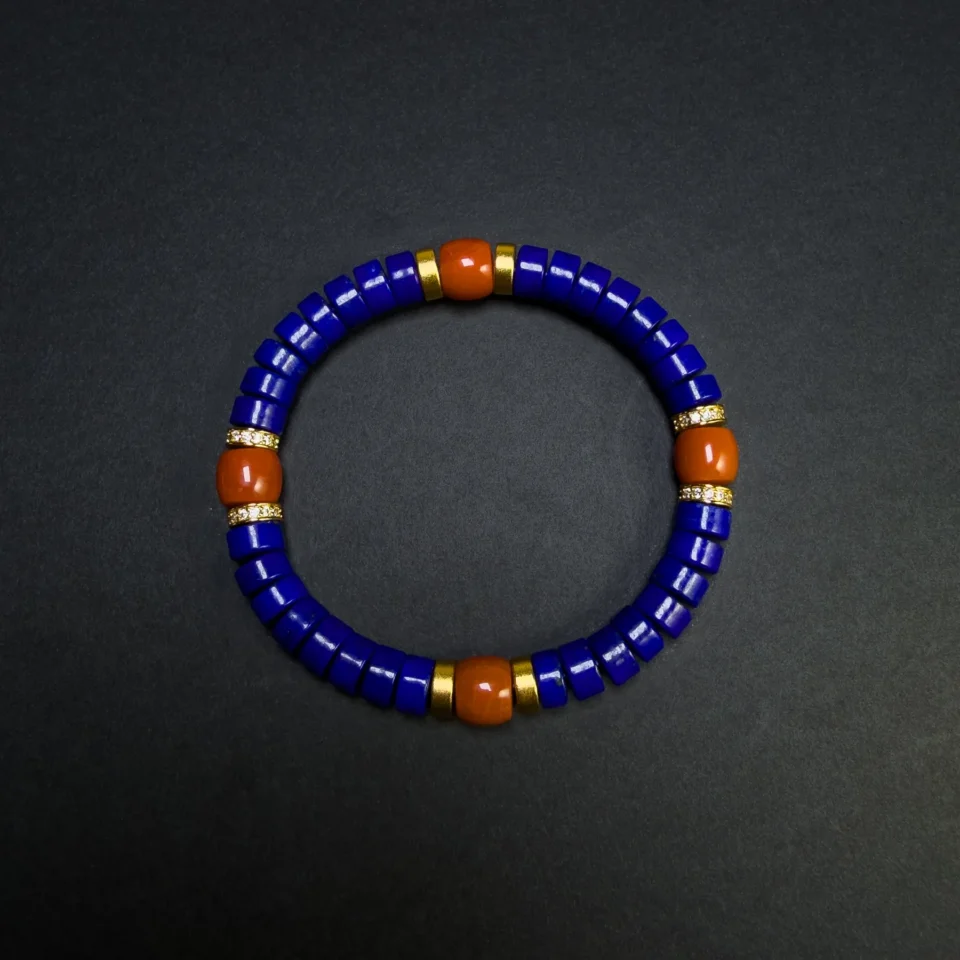 Natural Lapis Lazuli Bracelet with Four Nanhong Agate Beads