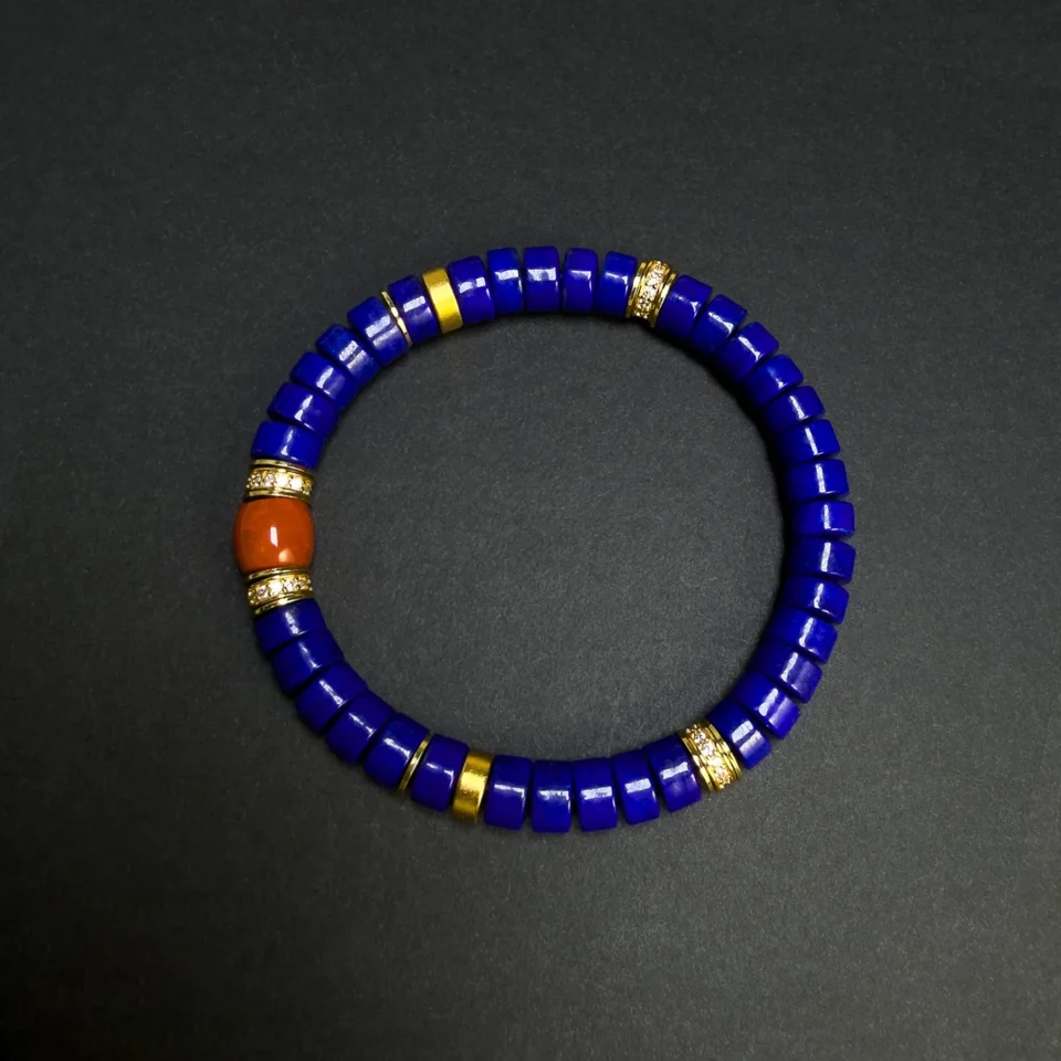 Natural Lapis Lazuli & Nanhong Agate Heishi Bracelet