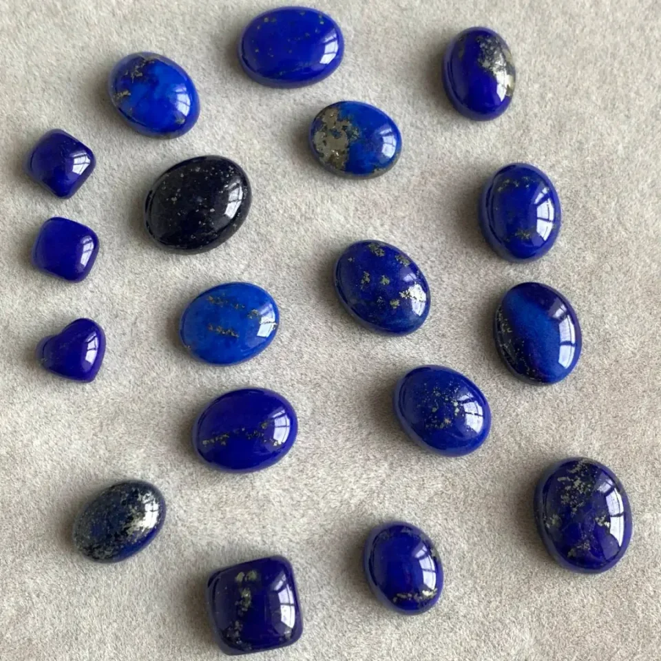 Blue lapis lazuli samples showing different shades and mineral patterns
