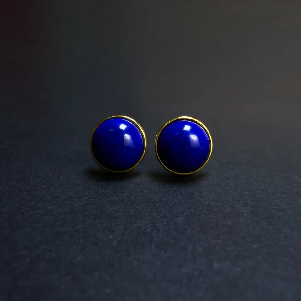 Natural Imperial Lapis Lazuli 10mm Bezel Stud Earrings