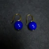 Natural lapis lazuli bead drop earrings with gold-tone fish-hook ear wires