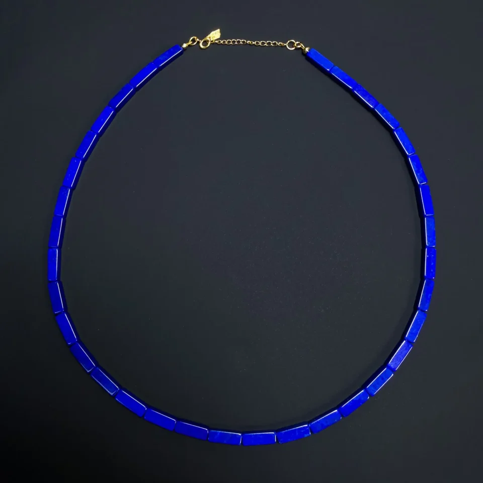 Natural Imperial Lapis Lazuli Rectangular Bead Necklace