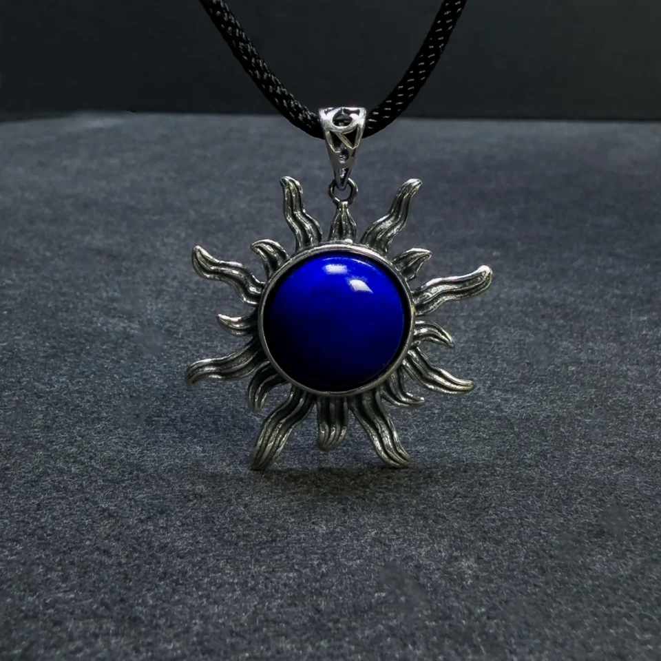 Natural Lapis Lazuli Sun Pendant in Sterling Silver