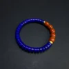 Full natural lapis bracelet with a five-bead Nanhong agate color block
