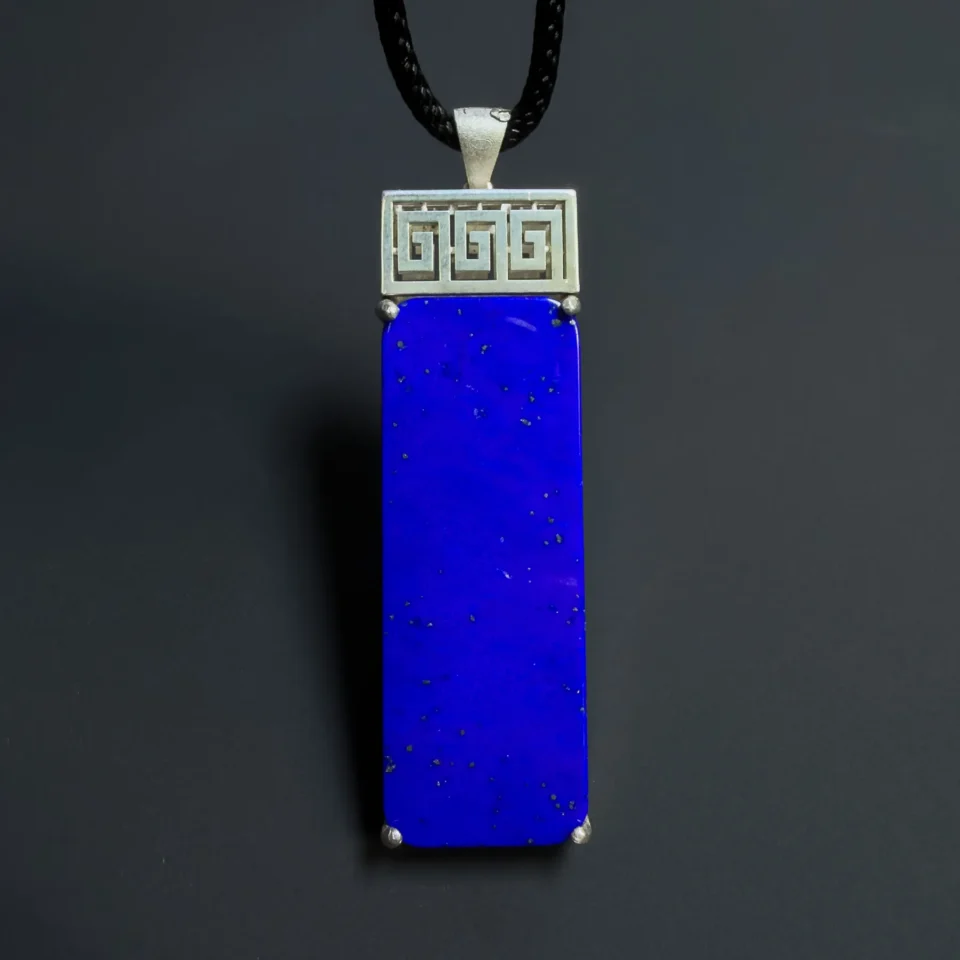 Imperial Lapis Lazuli Rectangular Pendant in S925 Silver