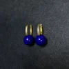 Upright S925 gold-plated lapis earrings showing leverback structure