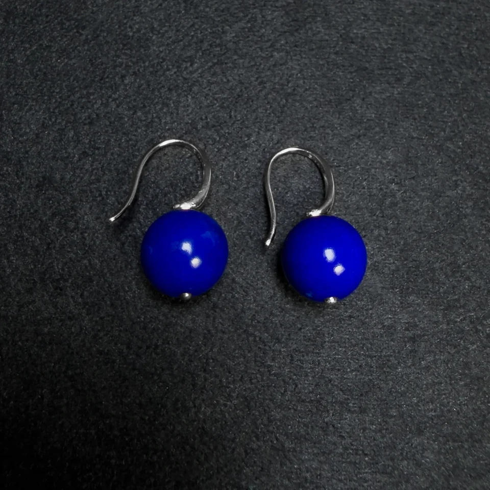 Natural Lapis Lazuli Bead Drop Earrings in S925 Silver