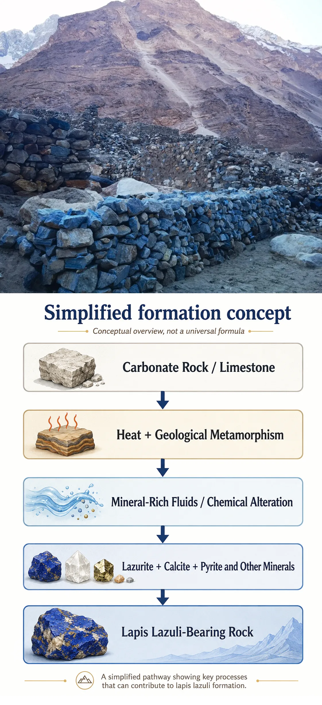 Simplified diagram showing geological conditions associated with lapis lazuli formation