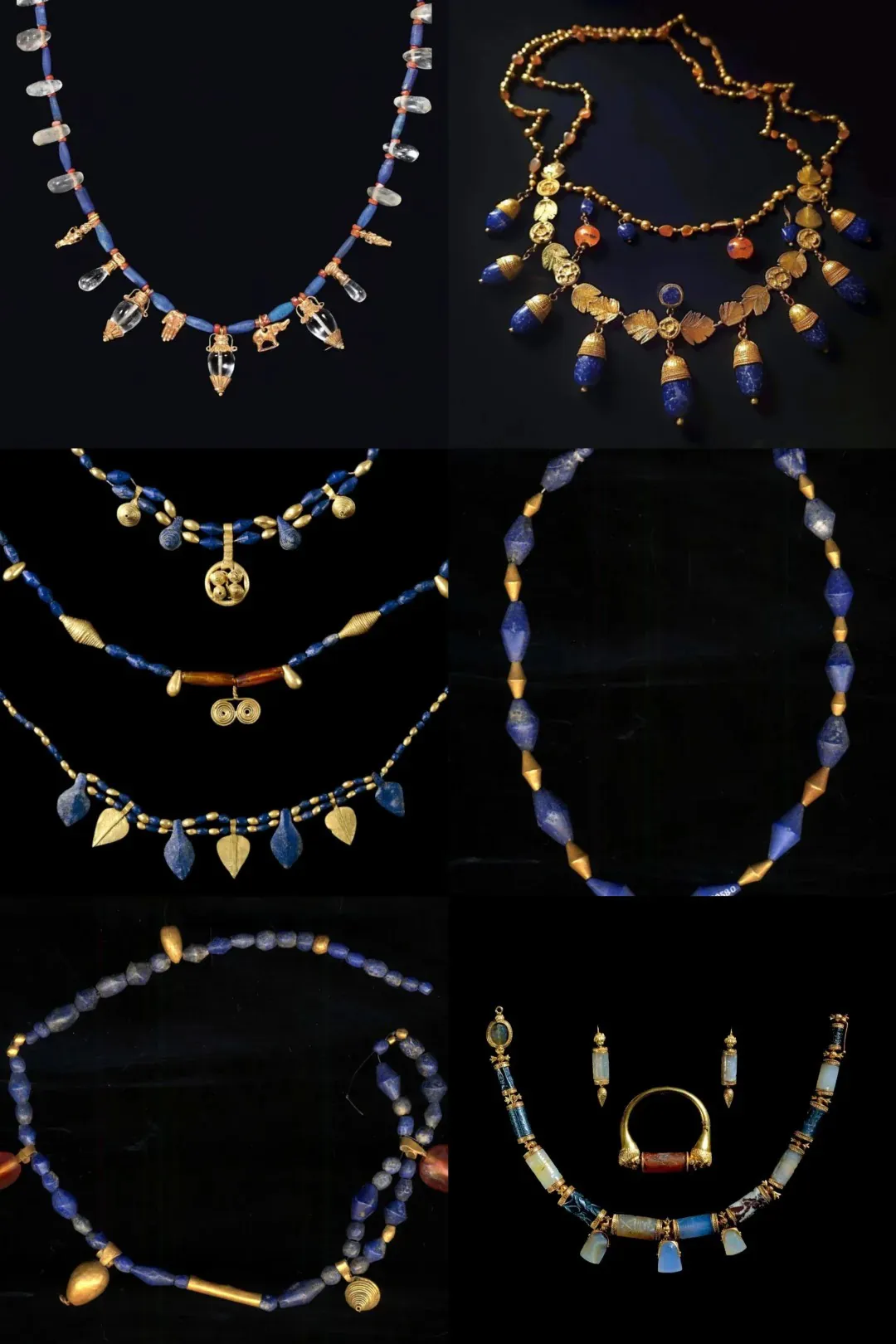 Ancient Sumerian necklace beads made of lapis lazuli and gold from Ur