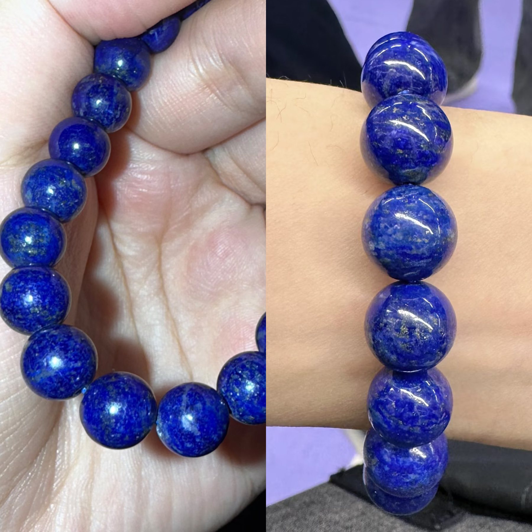 Commercial-grade lapis lazuli beads with calcite and pyrite
