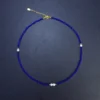 Full dainty lapis lazuli pearl necklace with gold-toned extension chain