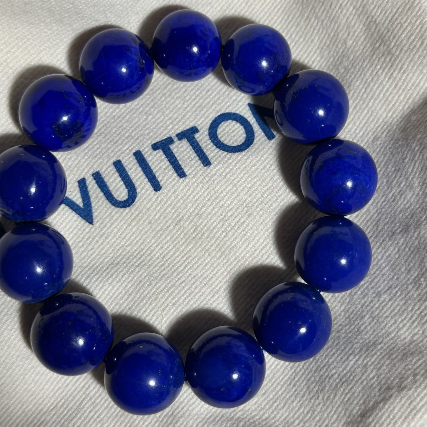 High-quality lapis lazuli bracelet with sparse pyrite and very little calcite
