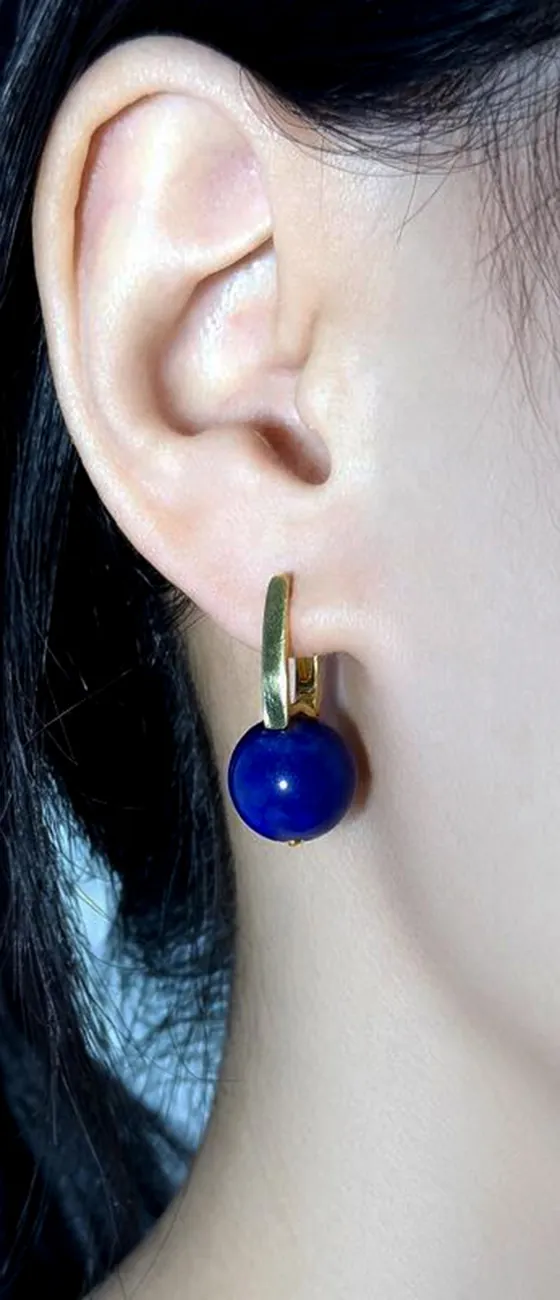 Lapis lazuli drop earring with round blue bead
