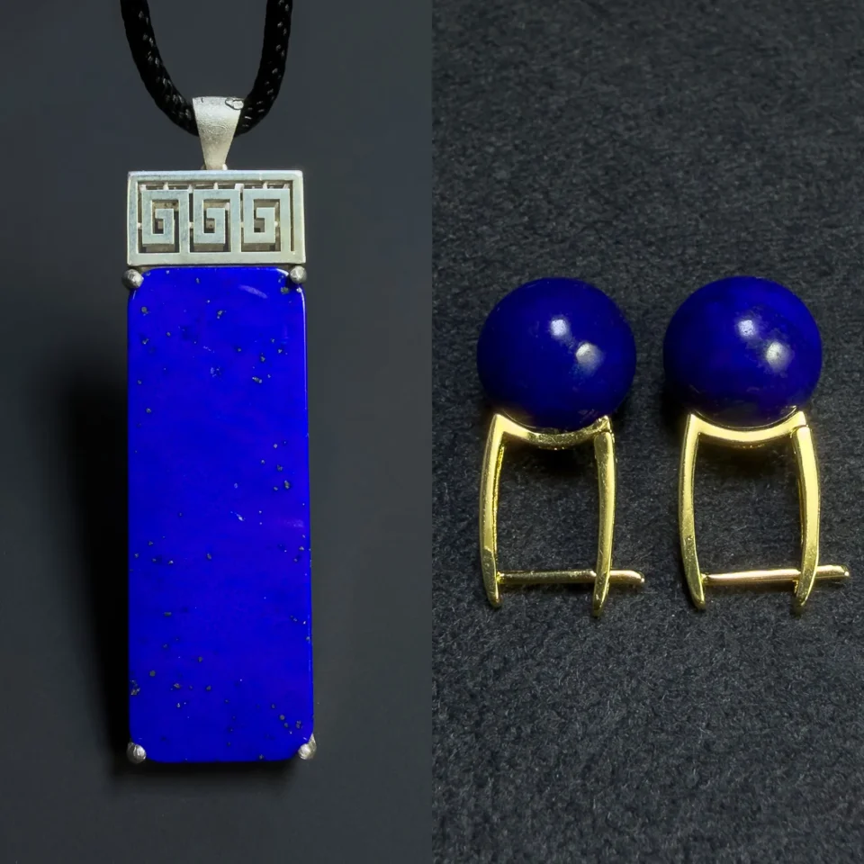 High-quality lapis lazuli pendant and earrings presented as a birthday gift