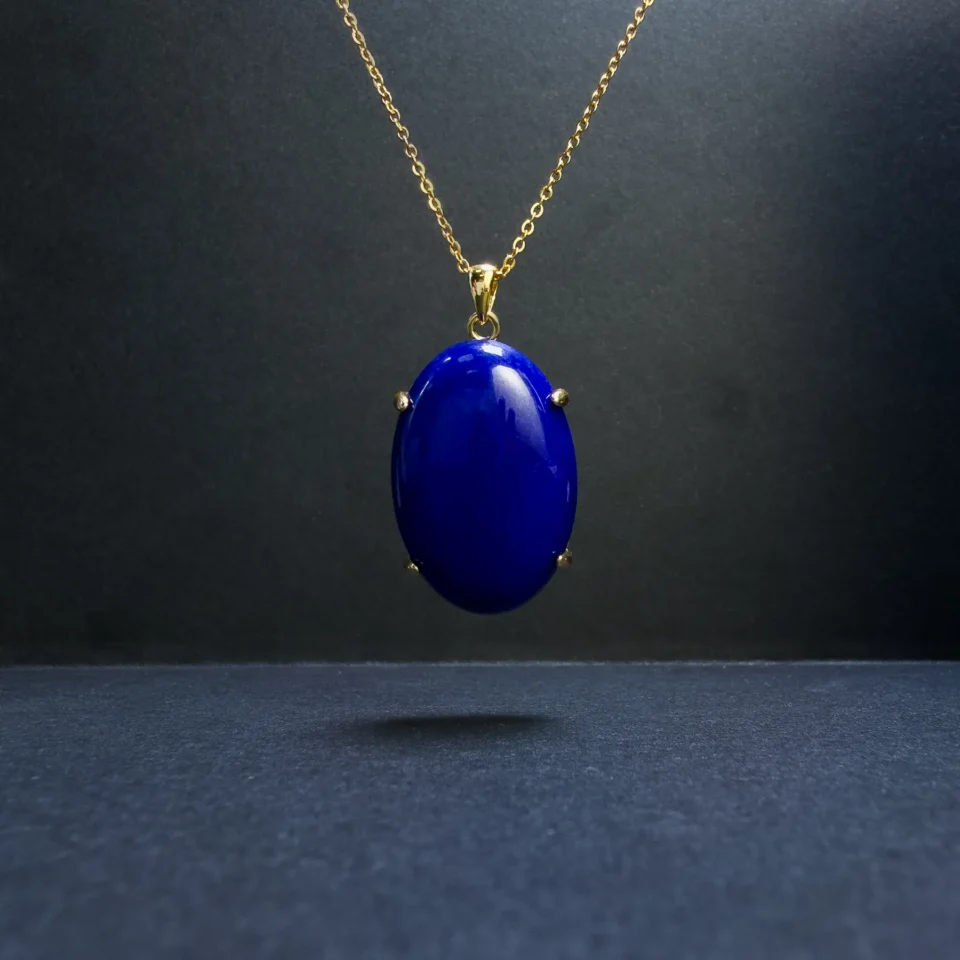 Oval Lapis Lazuli Pendant in Gold-Plated S925 Silver