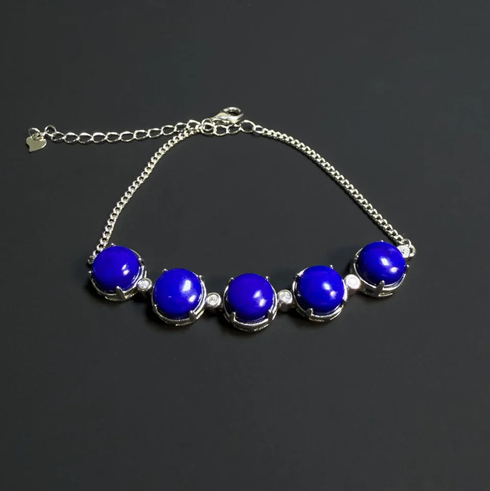 Five-Stone Lapis Lazuli Bracelet in S925 Silver