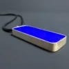 Angled side view showing the depth of the silver bezel around the blue lapis stone