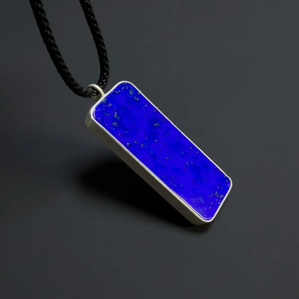 Rectangular Lapis Lazuli Pendant in Sterling Silver